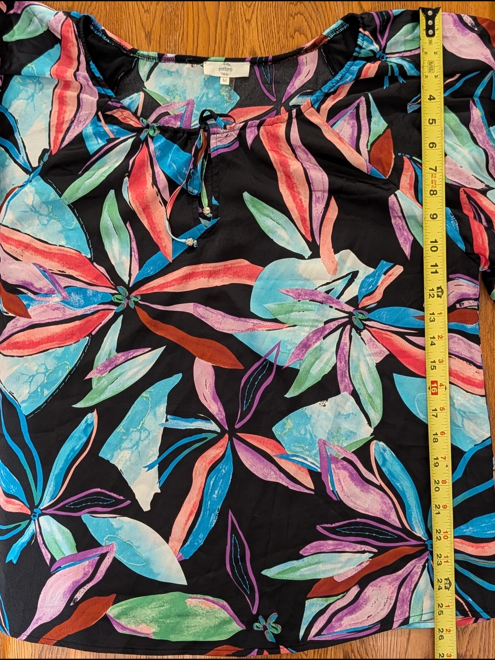 Entro Colorful Tropical Floral Patterned Bubble Sleeve Shirt - Picture 9 of 10